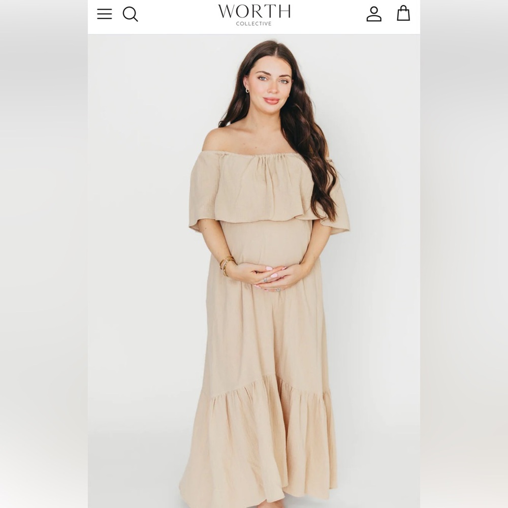 Off-Shoulder Tan Maxi Dress